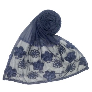 Embroidered cotton hijab - Blue